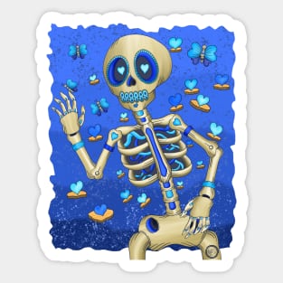 The Blue Butterfly Dreamer Skeleton - Día De Los Muertos - Butterfly lover Sticker